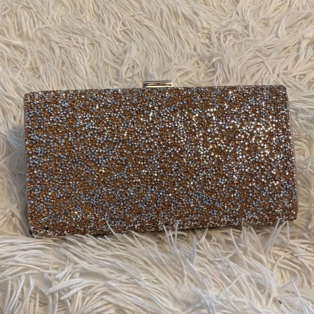 Gold Rhinestone Evening Clutch Bag Sparkly Formal Wedding Party Purse - Picture 3 of 11